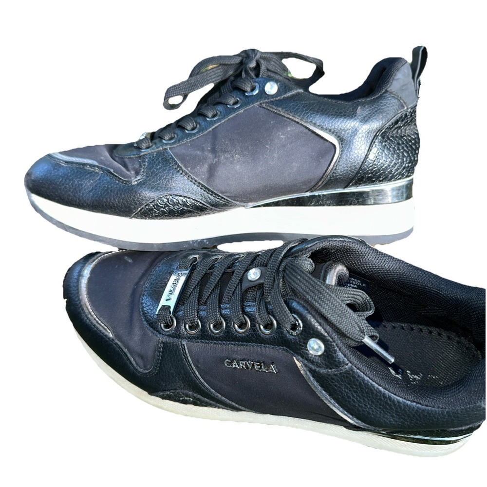 CARVELA ‎ RUNNER WOMEN SNEAKERS BLACK SYNTHETIC SIZE 38 7.5/8